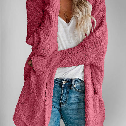 Double Take Pocketed Open Front Long Sleeve Cardigan