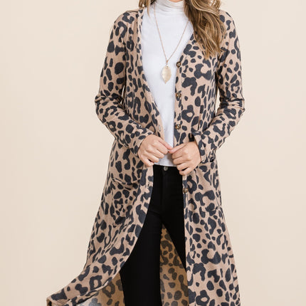 Celeste Full Size Leopard V-Neck Long Sleeve Cardigan