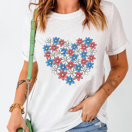 Flower Graphic Round Neck Short Sleeve T-Shirt - Vickie Lynn's