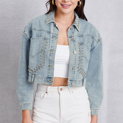 Studded Dropped Shoulder Denim Jacket