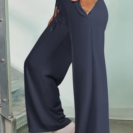 Drawstring Wide Leg Pants with Pockets