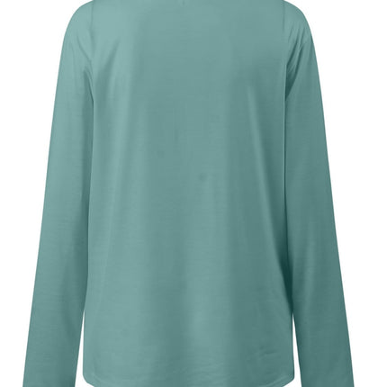 Ruched Round Neck Long Sleeve T-Shirt