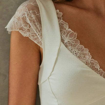 Lace Detail V-Neck Cap Sleeve Top