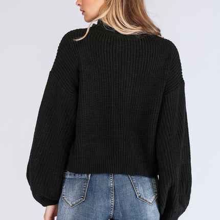 Double Take Turtleneck Rib-Knit Dropped Shoulder Sweater