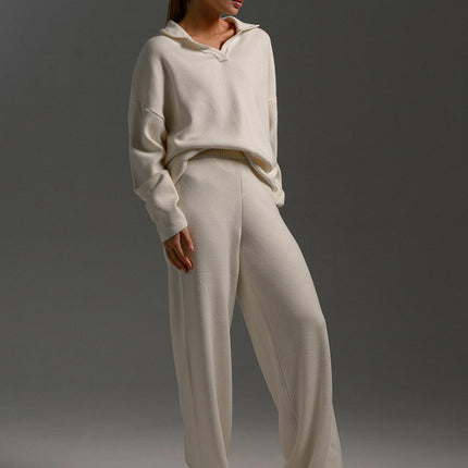 Johnny Collar Long Sleeve Top and Pants Sweater Set