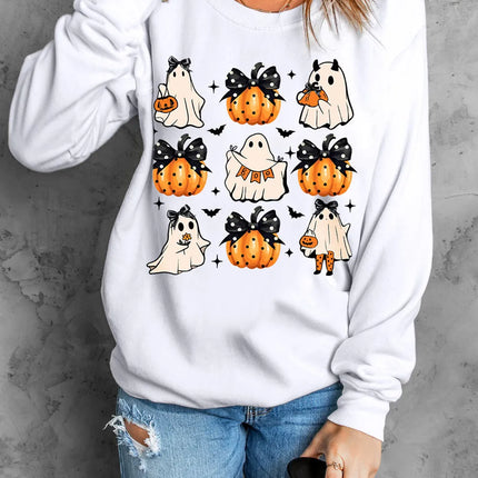 Pumpkin & Ghost Round Neck Long Sleeve Sweatshirt