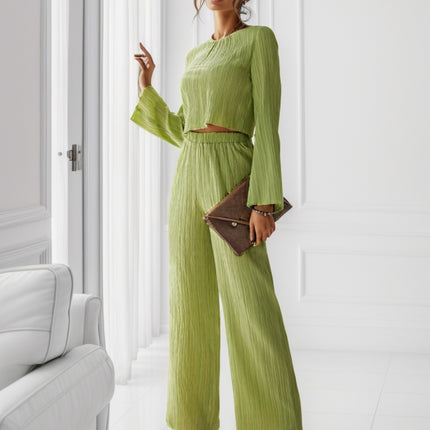 Round Neck Long Sleeve Top and Pants Set