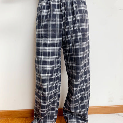 Plaid Drawstring Wide Leg Pants