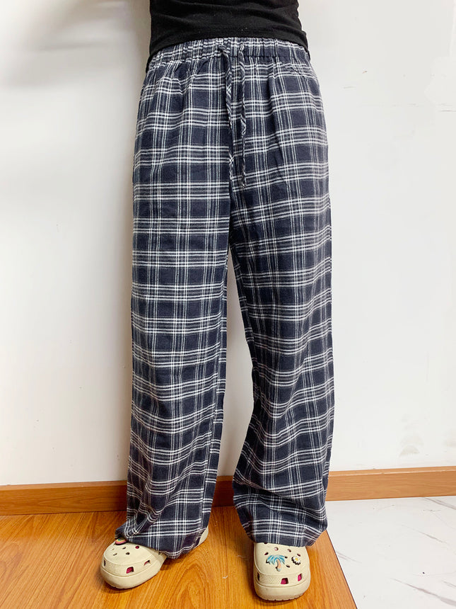 Plaid Drawstring Wide Leg Pants