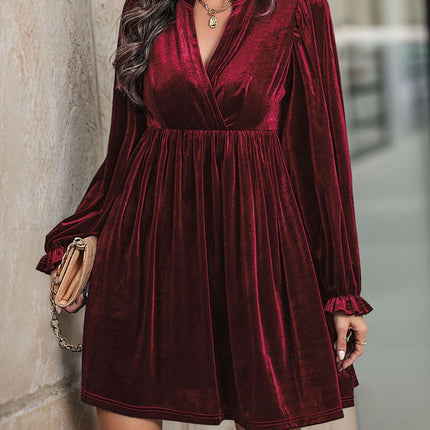 Perfee Ruched Surplice Long Sleeve Mini Dress