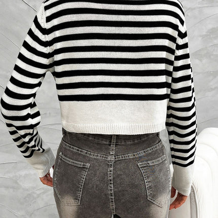 Devine Striped Round Neck Button Down Cardigan