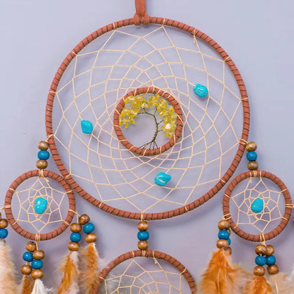 2023 New Dream catchers Retro 5 Ring Dream Catchers Home Decoration Indians Natural Stone Tree of Life Dreamcatcher Wall Hanging