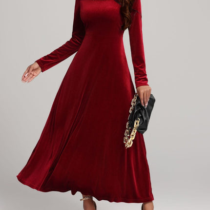 Square Neck Long Sleeve Velvet Dress