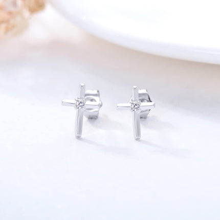 Rose Gold Diamond Cross Stud Earrings - Religious s for Women and Girls
