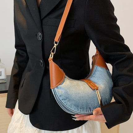 Contrast Denim Shoulder Bag