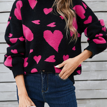 Angel Wings Heart Contrast Round Neck Long Sleeve Sweater