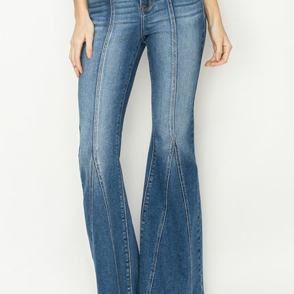 RISEN Full Size High Rise Front Seam Detailed Flare Jeans