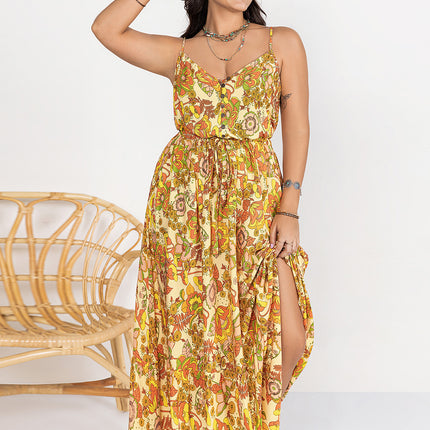 Plus Size Printed V-Neck Maxi Cami Dress