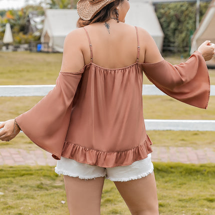 Plus Size Frill Square Neck Long Sleeve Blouse