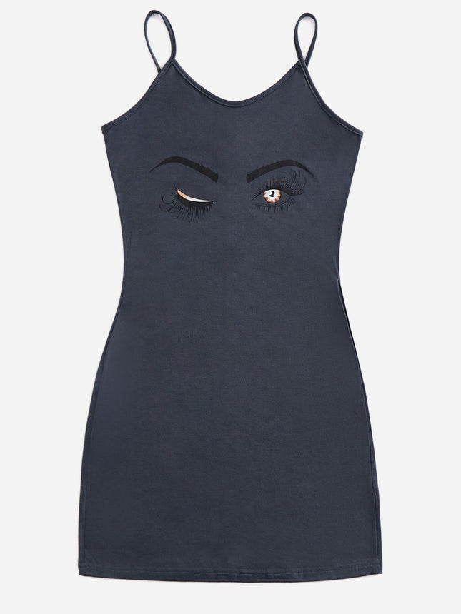 Graphic Scoop Neck Mini Cami Dress