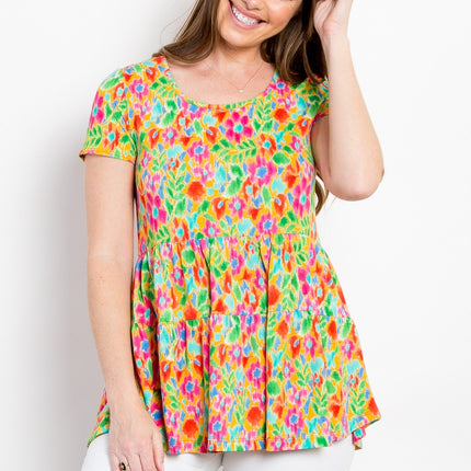 Be Stage Floral Short Sleeve Babydoll Top