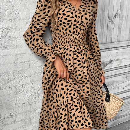 Smocked Printed Surplice Flounce Sleeve Midi Dress