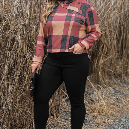 Plus Size Plaid Cowl Neck Long Sleeve Sweatshirt