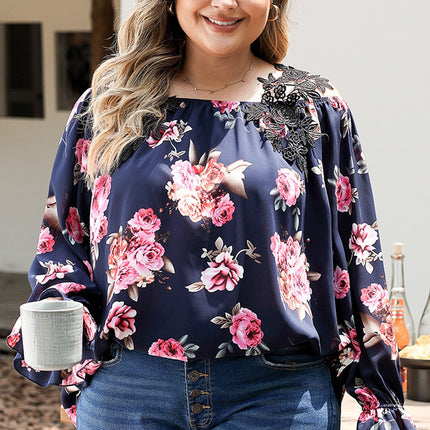 Plus Size Floral Flounce Sleeve Blouse