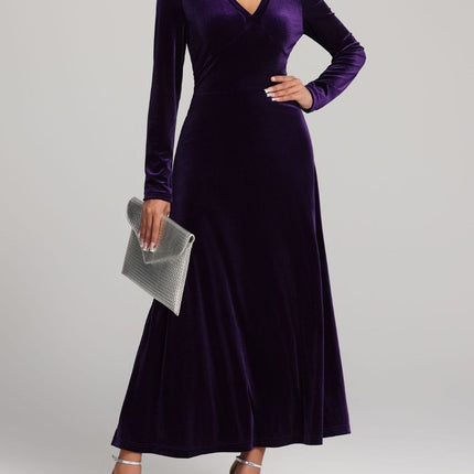 V-Neck Long Sleeve Velvet Dress