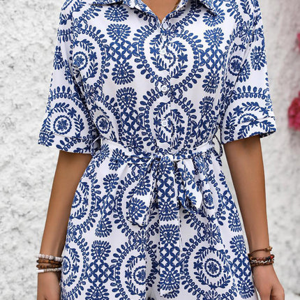 Tied Printed Short Sleeve Romper