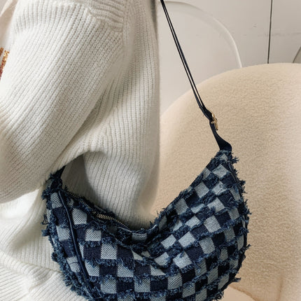 Raw Hem Checkered Denim Crossbody Bag