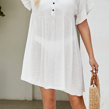 V-Neck Flounce Sleeve Cover-Up Dress