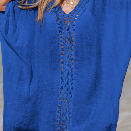 Cutout V-Neck Three-Quarter Sleeve Cover Up