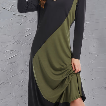 Contrast Long Sleeve Midi Dress