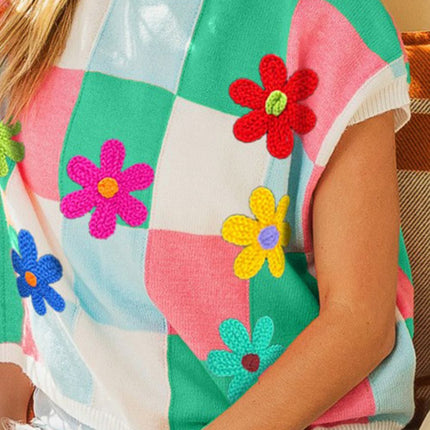 BiBi Flower Patch Checkered Sweater Vest