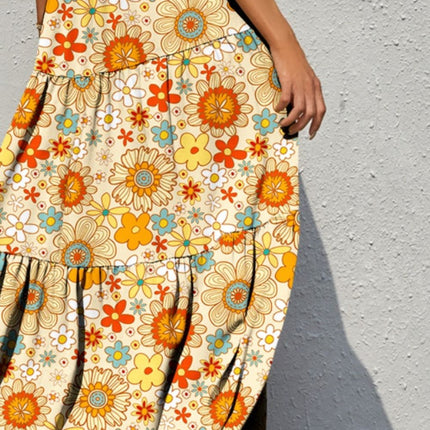 Tiered Printed V-Neck Sleeveless Dress