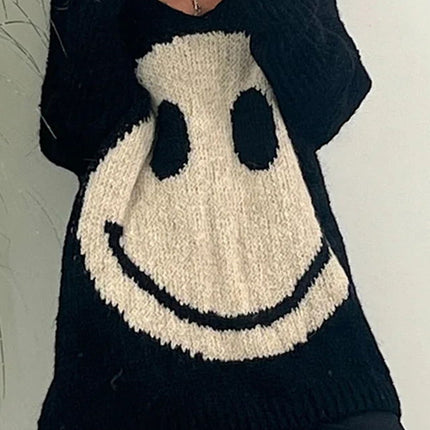 Smiling Face V-Neck Long Sleeve Sweater