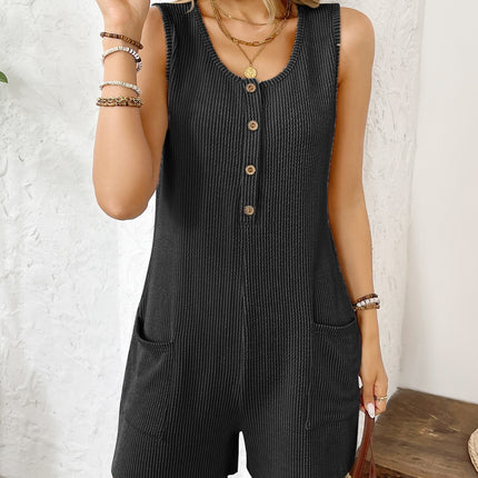 Pocketed Round Neck Sleeveless Romper