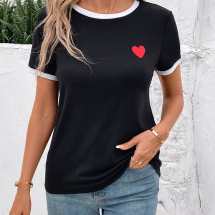 Heart Round Neck Short Sleeve T-Shirt