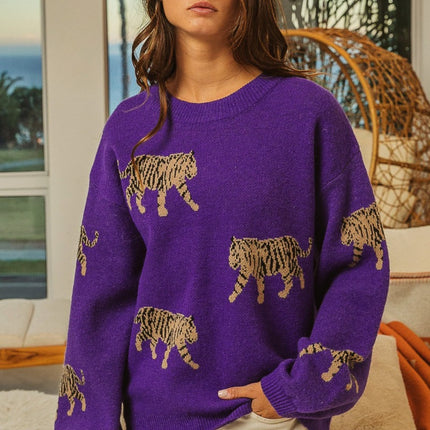 BiBi Tiger Pattern Long Sleeve Sweater