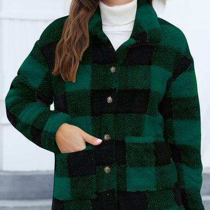 Button Up Drop Shoulder Fuzzy Jacket