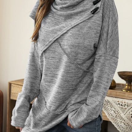 Asymmetrical Hem Cowl Neck Long Sleeve T-Shirt