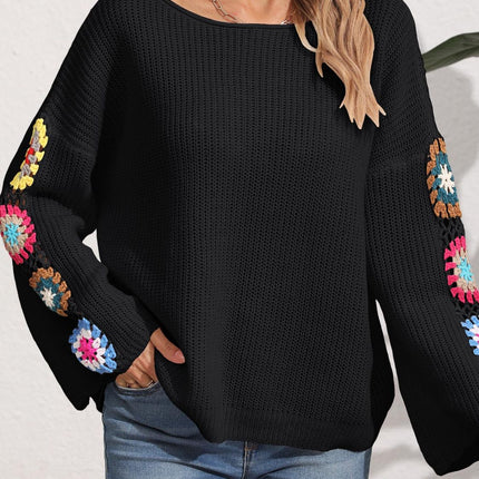 Crochet Flower Long Sleeve Sweater