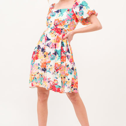 And The Why Square Neck Puff Sleeve Floral Dress