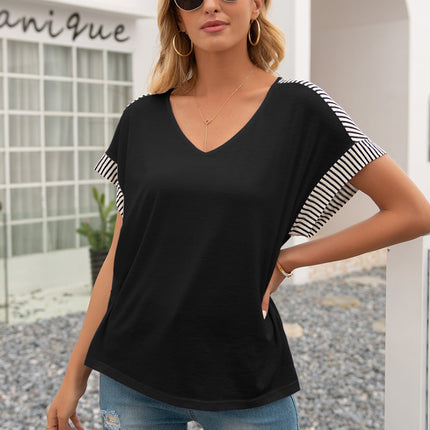 Striped V-Neck Short Sleeve T-Shirt