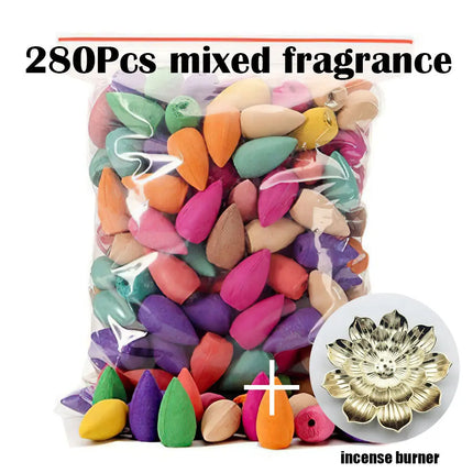 280Pcs Backflow Incense Cones 100% Natural Scents Waterfall Rose Tulip Jasmine Lavender for Burner Holder Meditation Yoga Gift