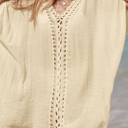 Cutout V-Neck Three-Quarter Sleeve Cover Up