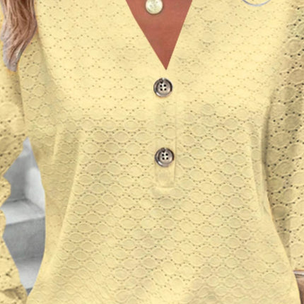 Eyelet Notched Long Sleeve T-Shirt