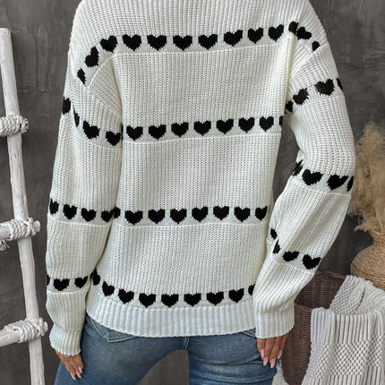 Heart Round Neck Long Sleeve Sweater