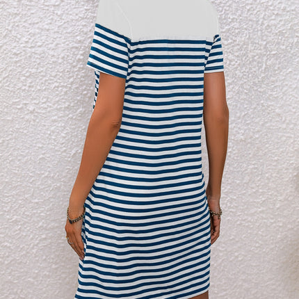 Striped Round Neck Short Sleeve Mini Tee Dress